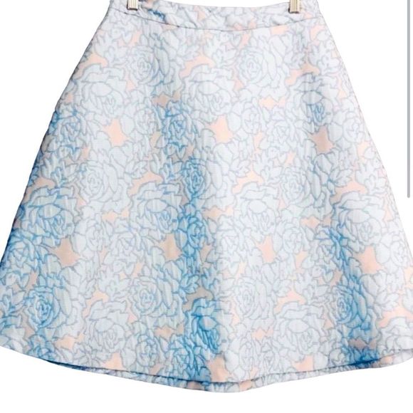 New Embroidered Retro A-Line Blue Floral Mid-Length Skater Skirt - Picture 2 of 9